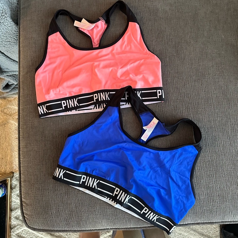 2 PINK Victoria’s Secret Size Medium Sports Bras Pink and Coral Pink